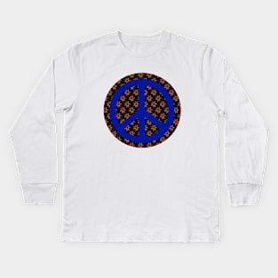 BLUE Flower Peace Sign Kids Long Sleeve T-Shirt